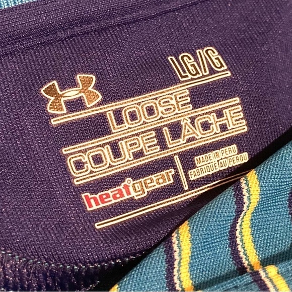 Under Armour Loose Heatgear Striped Short Sleeve Tech Performance Polo Size Lrg - Picture 8 of 9